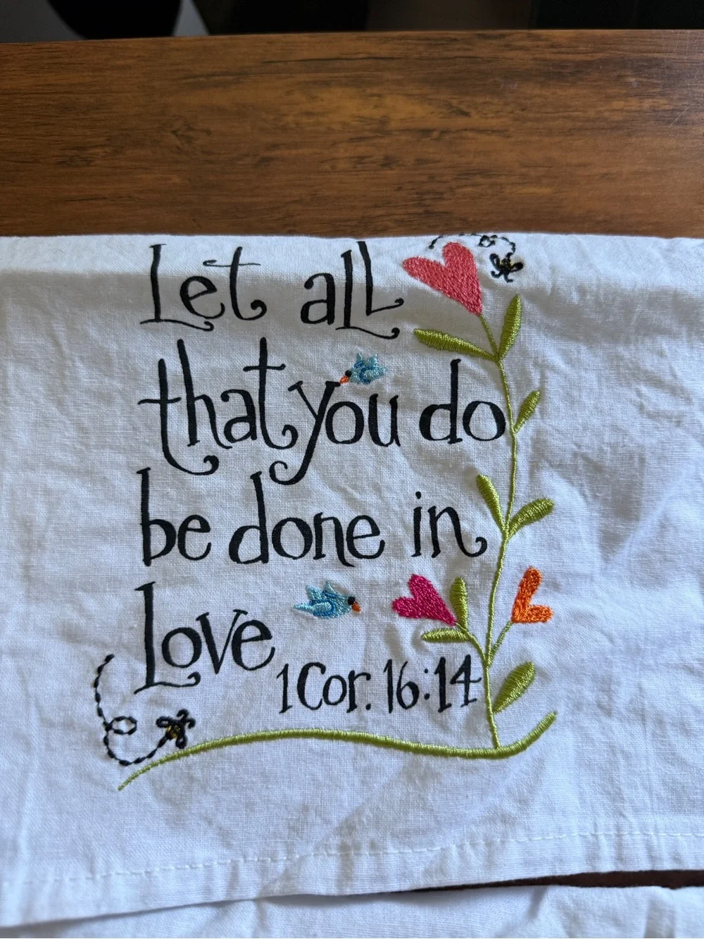 (2) religious quotes - James 1:17, 1Cor 16:14 Dish towels